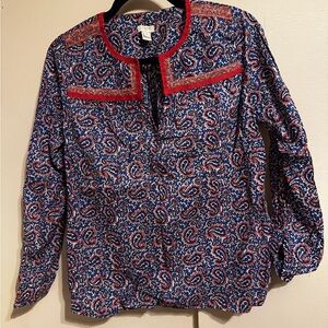 J. Crew Blue and Red Paisley Blouse